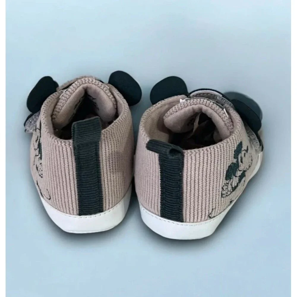 Disney Baby Soft Infant Crib Shoes Tan Corduroy Embroidered Mickey Mouse 6-9m